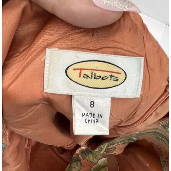 VtgTalbots Dress Hawaiian Tropical Sheath Beaded Monkey V Neck Size 8 - Picture 4 of 16